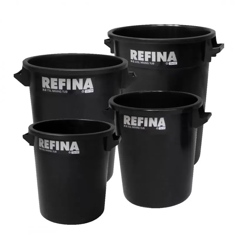 Refina X-2 Black Heavy Duty Plaster Mixing Bucket Tub - Set of 4 (35, 50, 75 and 100L) image