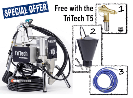 TriTech T5 Airless Paint Sprayer - 110v, Carry + Hopper + Fine Finish Kit image